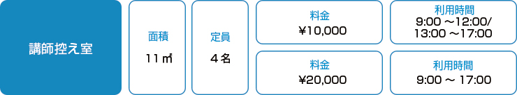講師控え室料金表